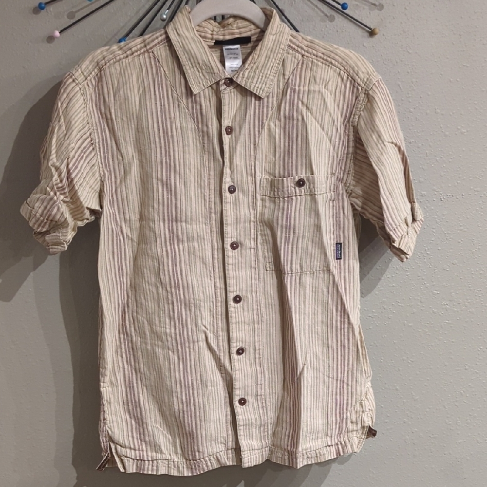 Patagonia Men's Small Striped 100% Hemp Button Down Vacation Shirt Gorpcore
